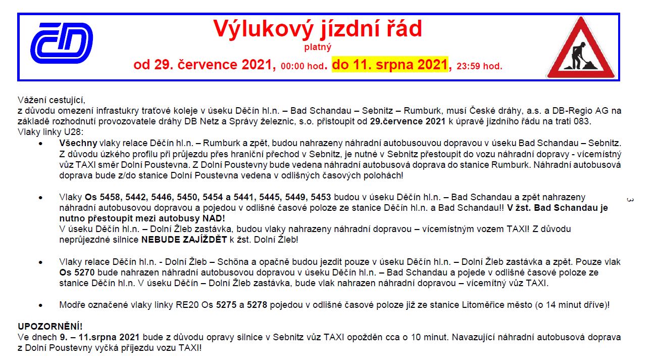 vy01 <h2>Dočasný výlukový jízdní řád platí od 29. 7. 2021 do 11. 8. 2021</h2>