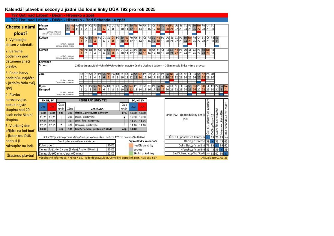 PNG: Jízdní řád linky T92 Ústí nad Labem - Děčín - Hřensko - (Bad Schandau) a zpět