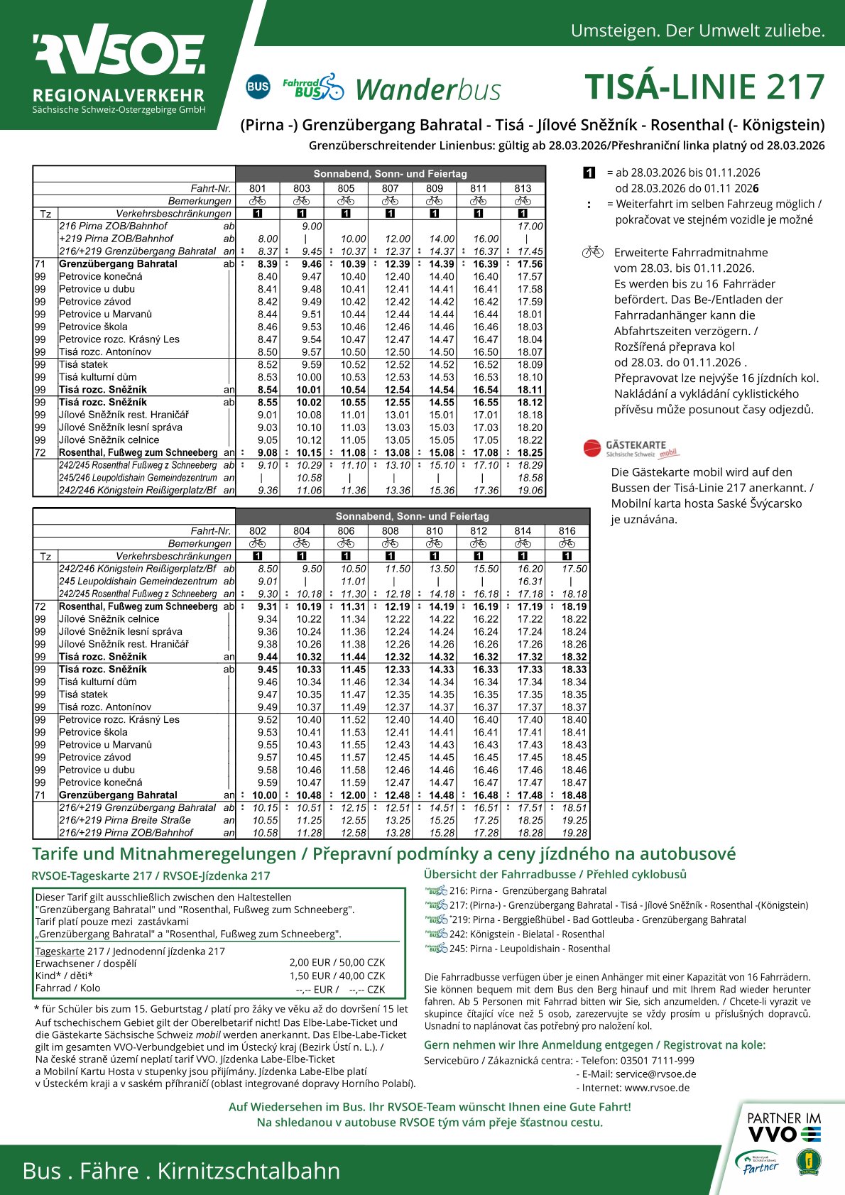 PNG: Jízdní řád linky 217 (Pirna -) hraniční přechod Bahratal - Tisá - Jílové,Sněžník - Rosenthal (- Königstein) a zpět